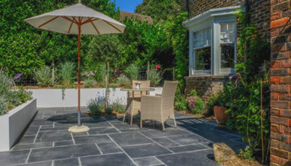 Garden dining terrace with outdoor seating