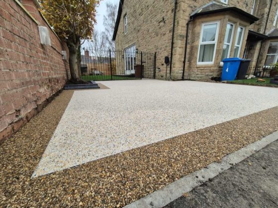 A resilient resin driveway.