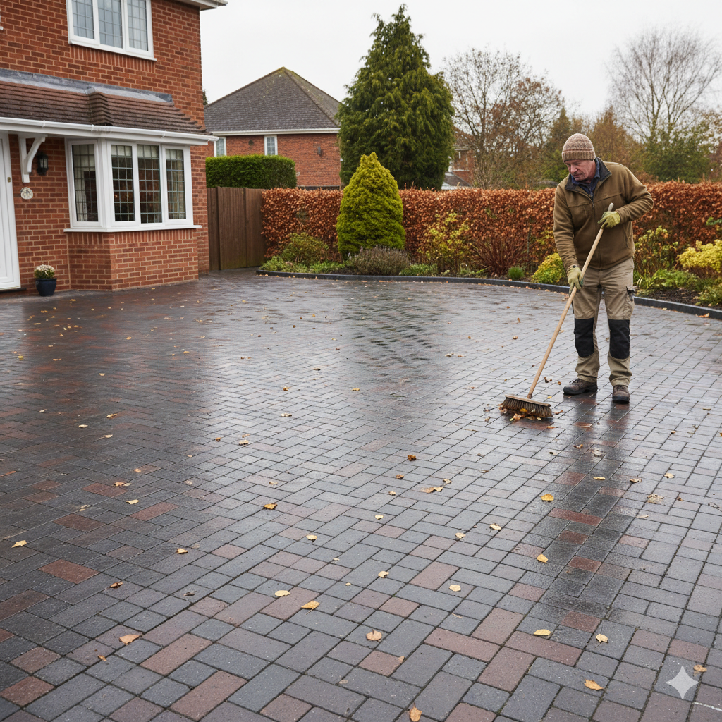 Sweeping and cleaning your driveway in autumn helps prevent moisture build-up and freeze damage during winter.