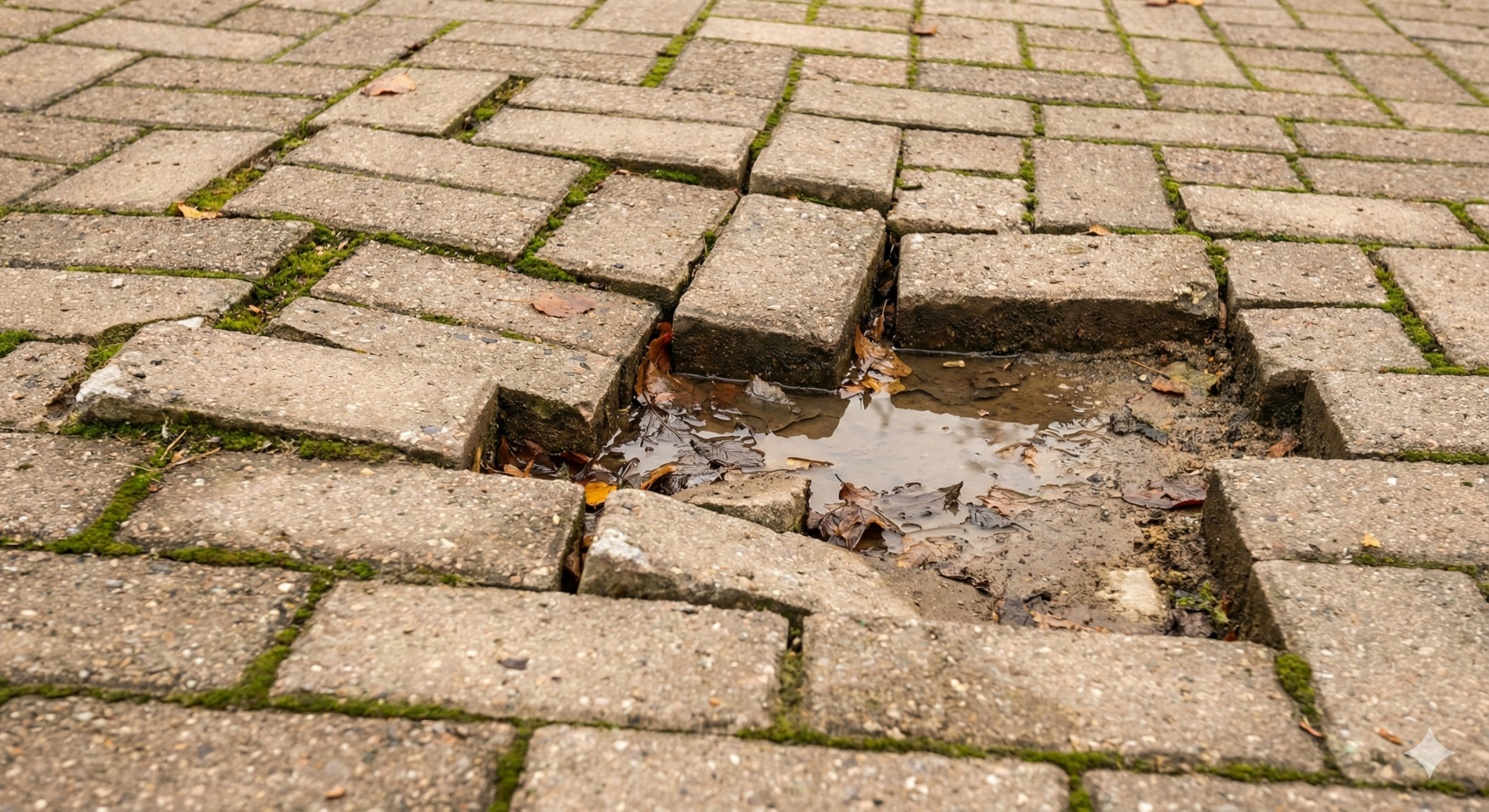 Cheap paving jobs often show early signs of failure — uneven blocks, gaps, and sinking caused by improper groundwork.