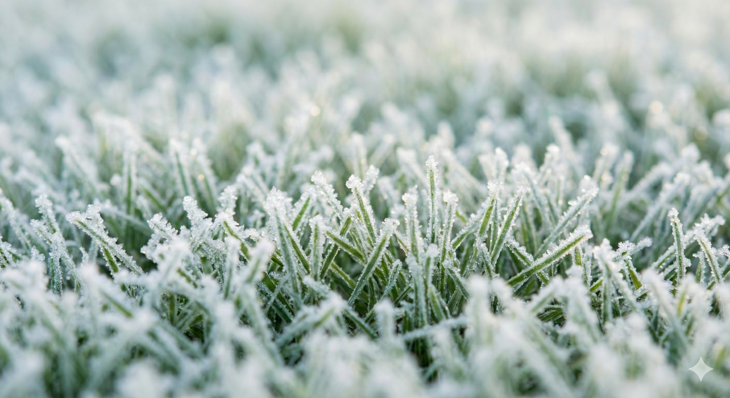 Frost on artificial grass is harmless — simply allow it to thaw naturally before brushing the fibres upright again.