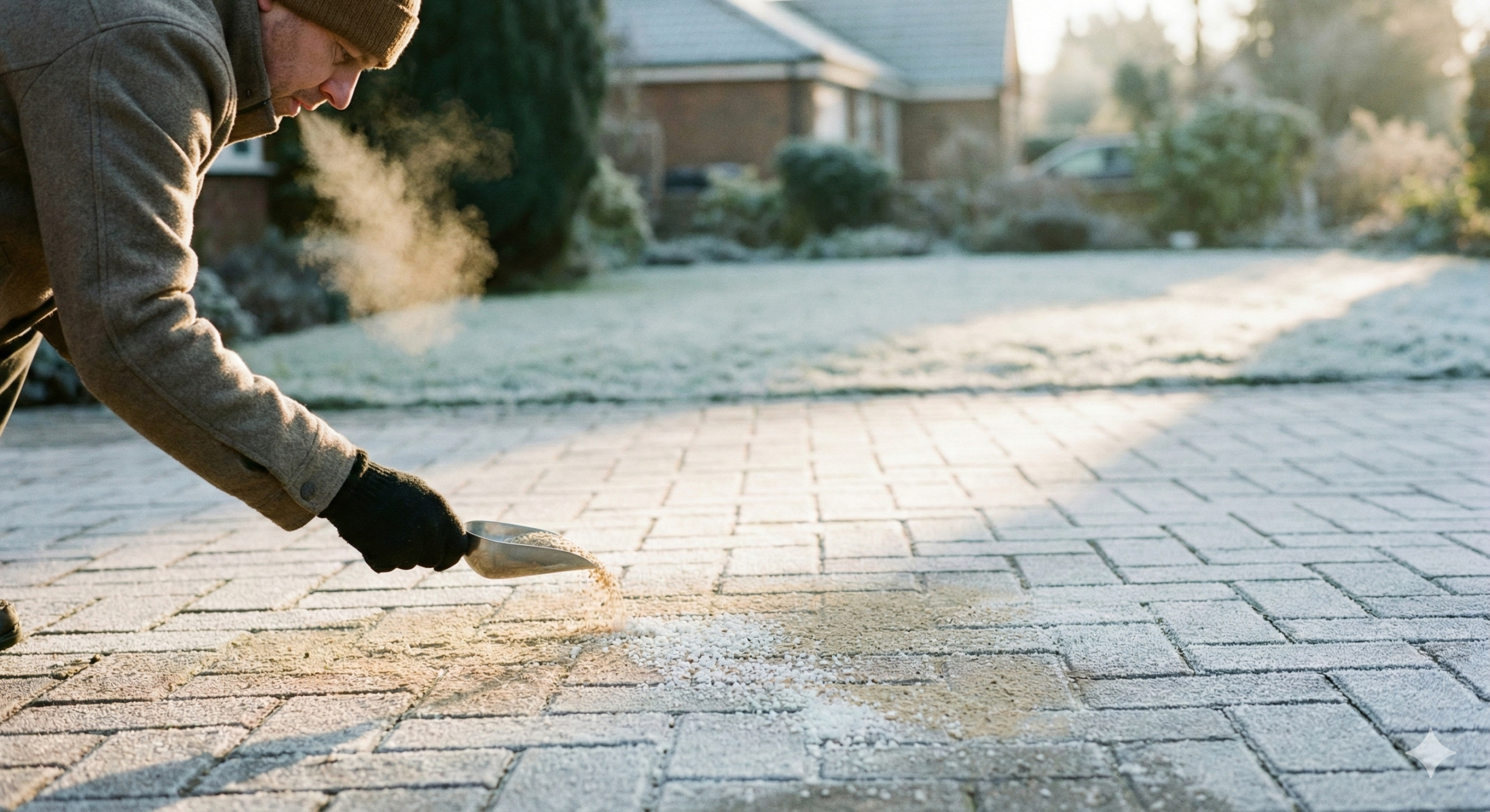 Use winter-safe de-icing products to protect driveway surfaces and prevent frost from causing long-term damage.