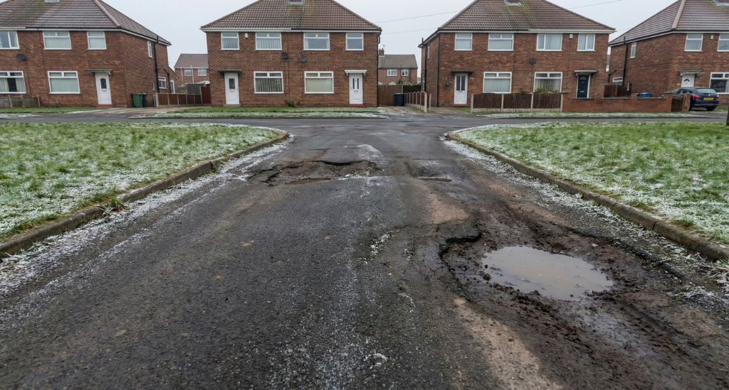 Winter conditions expose sinking driveways as saturated ground and freeze–thaw movement highlight weak sub-base areas.