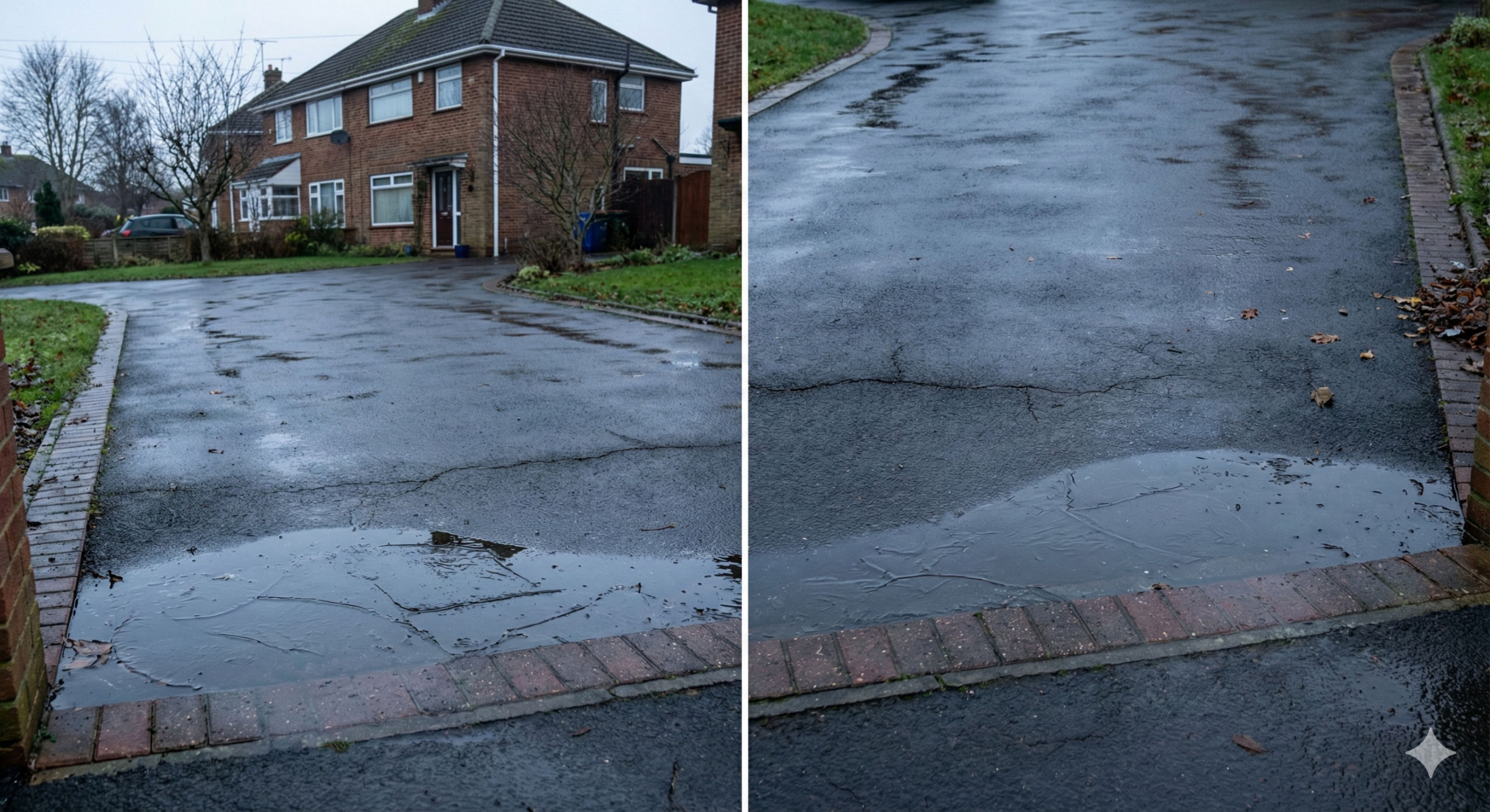 Standing water increases freeze risk during winter. When drainage is inadequate, repeated freezing accelerates surface cracking and base failure.