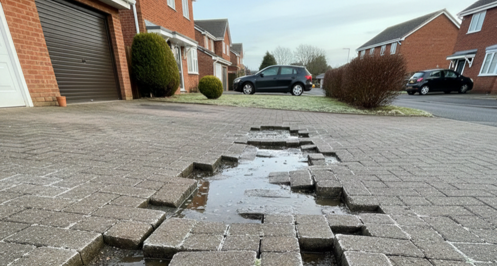 Frost heave forces moisture in the ground to expand, causing driveway surfaces to lift and shift unevenly during winter.