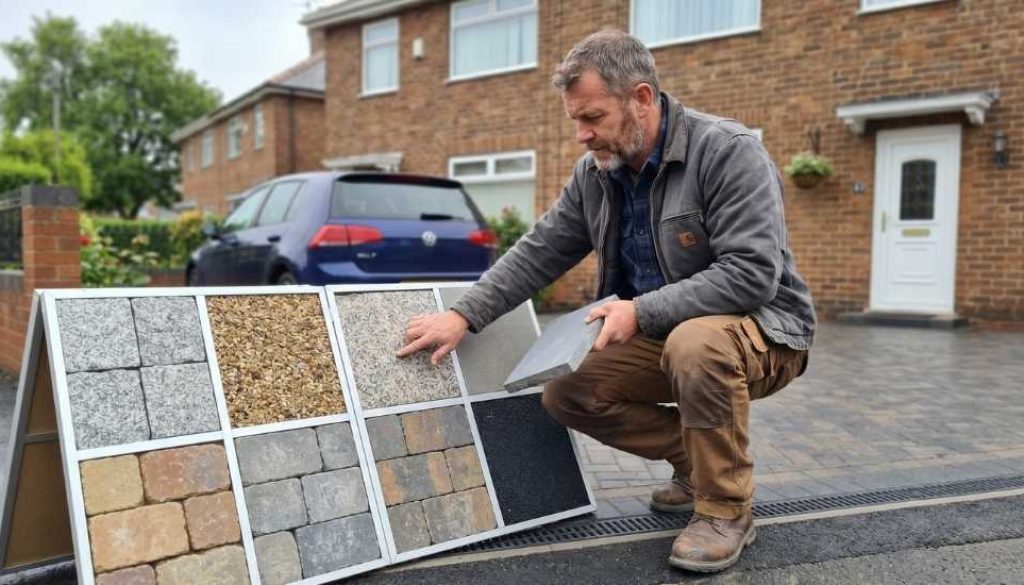 Driveway Contractor Presenting Paving and Material Samples