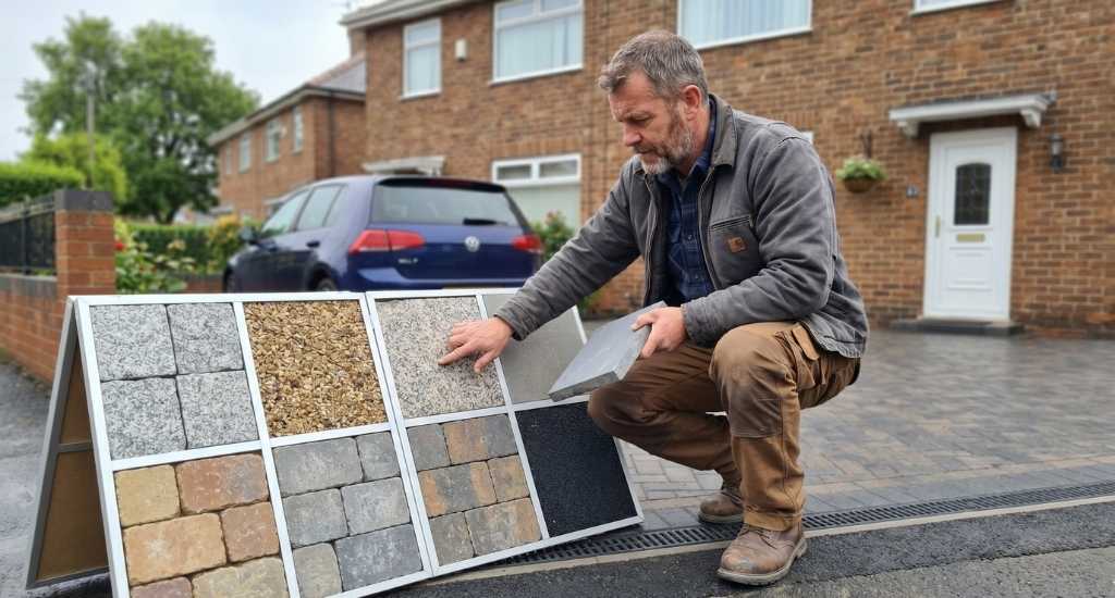 Driveway Contractor Presenting Paving and Material Samples