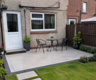 Newly installed porcelain patio in Sunderland