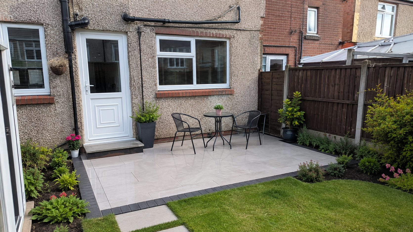 Newly installed porcelain patio in Sunderland