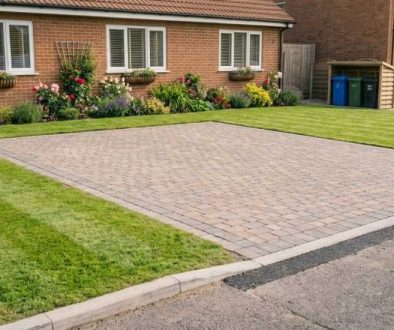 A neat North East front garden part-converted into an off-street parking space on a sunny July day