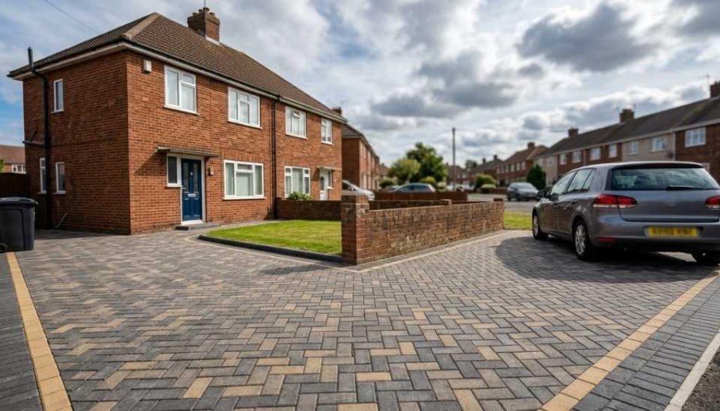 Charcoal block paving driveway