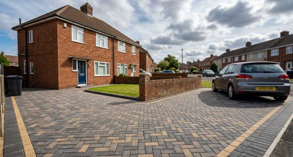 Charcoal block paving driveway